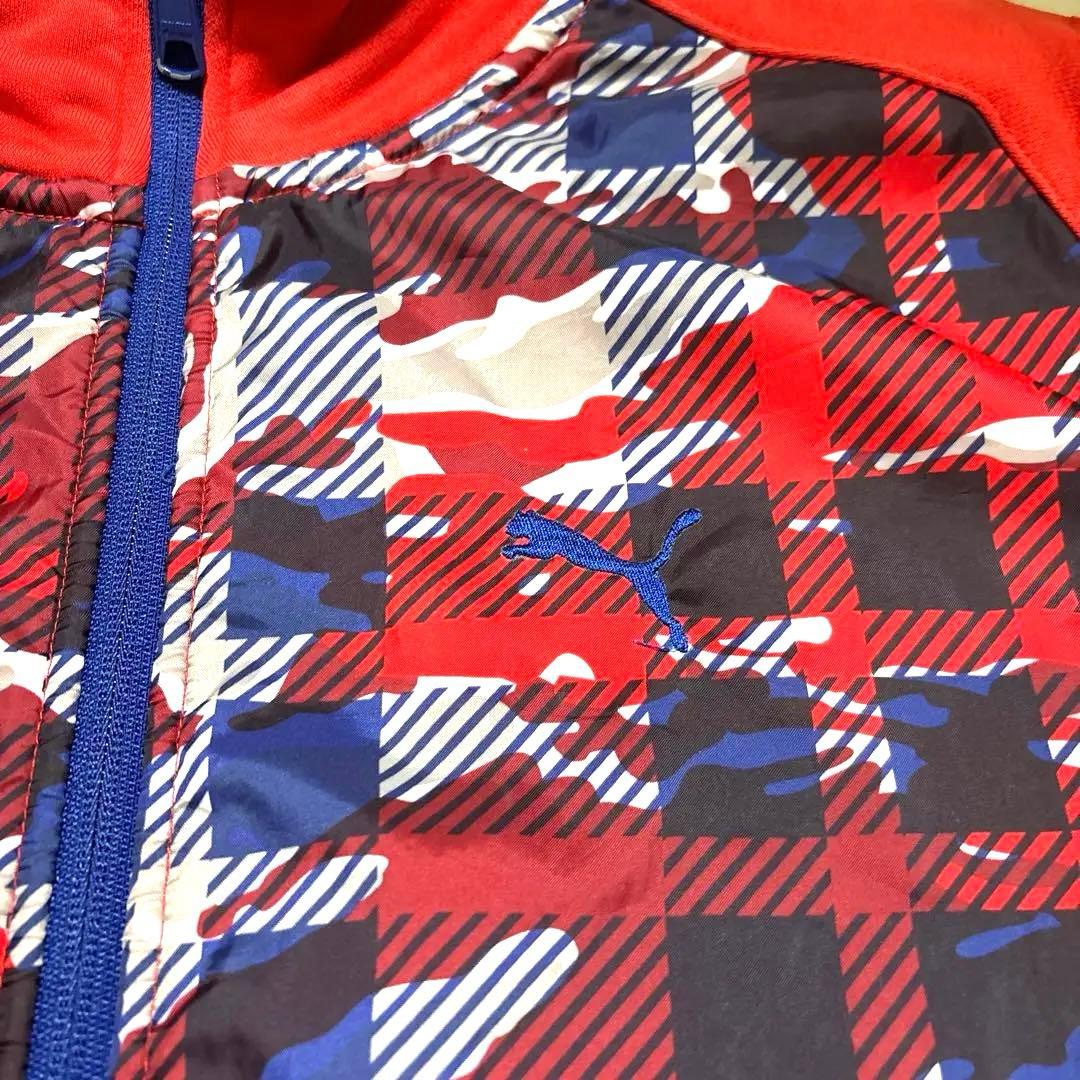 PUMA プーマ　総柄ジップアップジャケット　レッド×チェック×カモ柄