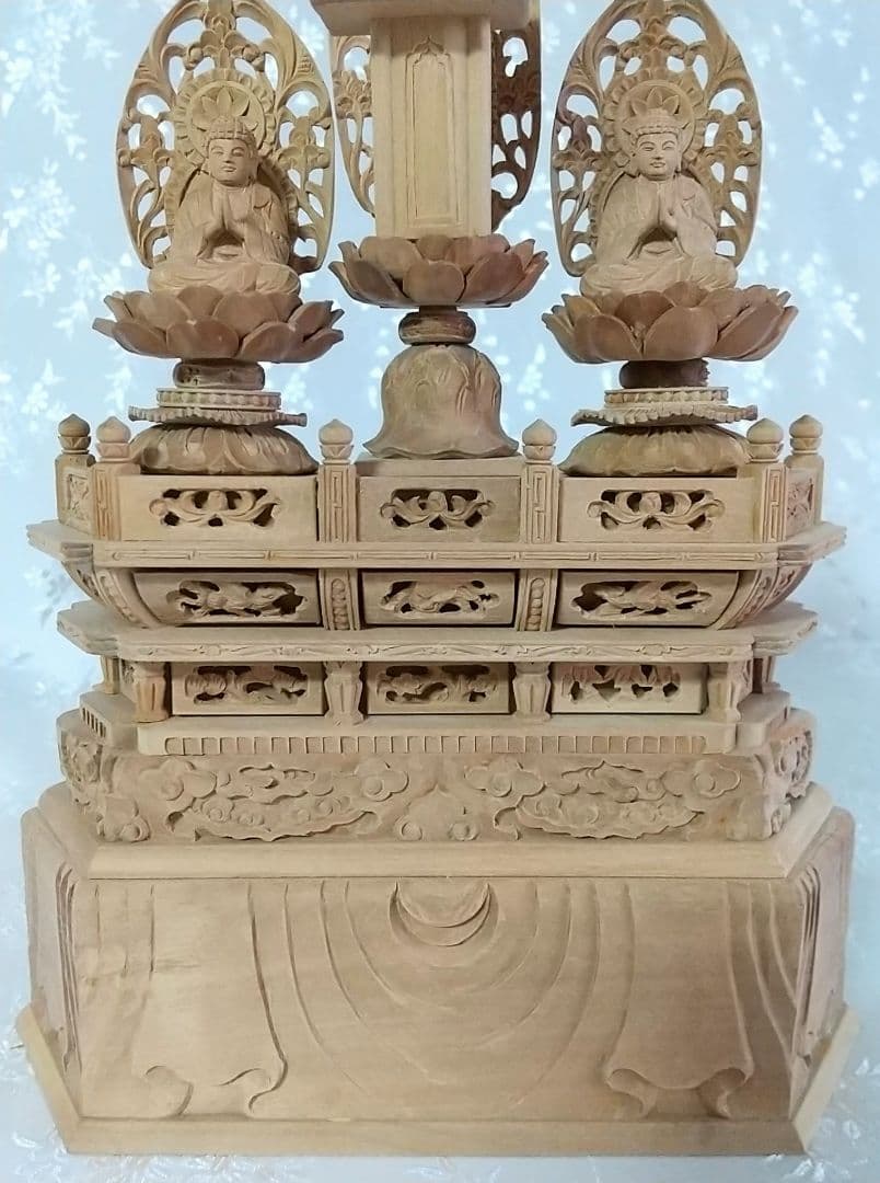 三宝尊 [極小#85] 題目宝塔 釈迦如来坐像 多宝如来坐像 ◆白檀 木彫 仏像