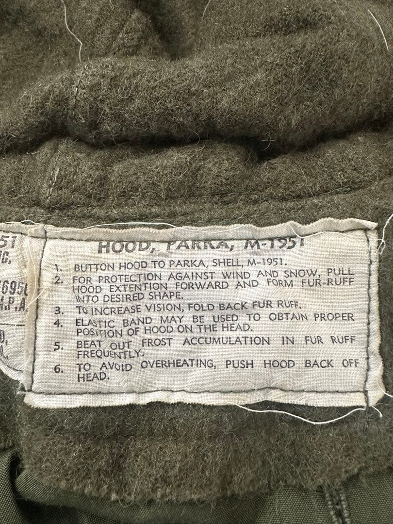 M-51 パーカー用フード　ワイヤー折れ2箇所