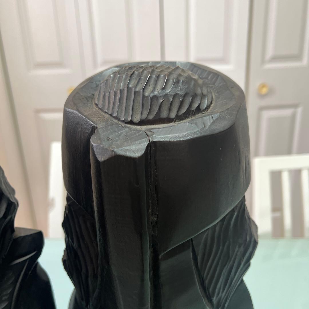 明工鳳雲作高級彫刻木彫刻夫婦2体セット