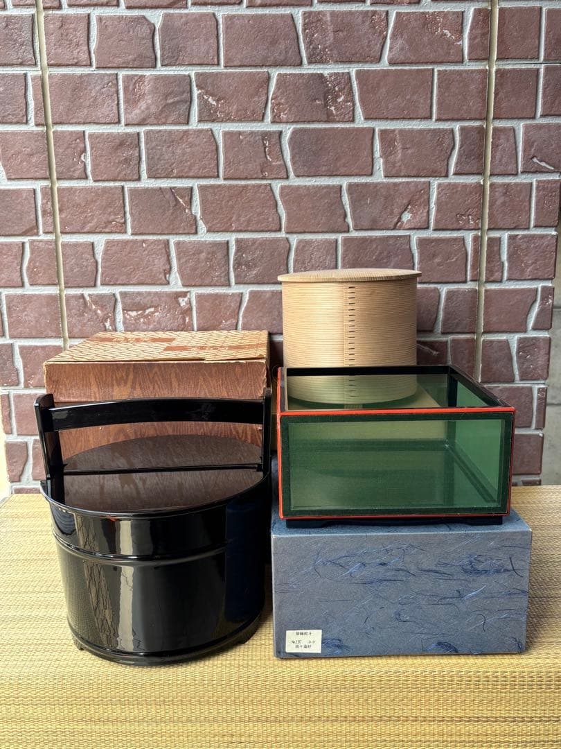 茶道具 黒真塗 手桶 水指 螢籠炭斗　曲水差　紙箱付