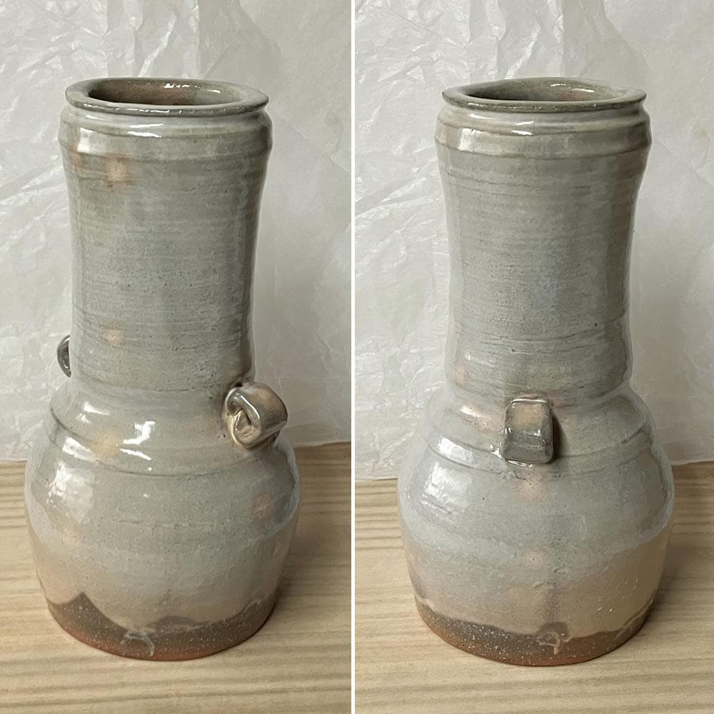 y023 十五代 坂倉新兵衛 萩焼 耳付 花入 共箱 茶道具