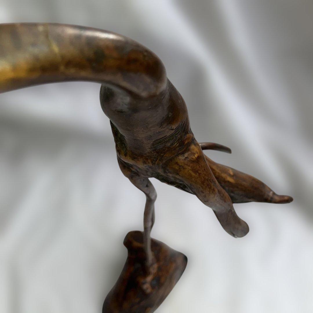 (467)アンティークな木製の鶴と亀さんの枝のアート