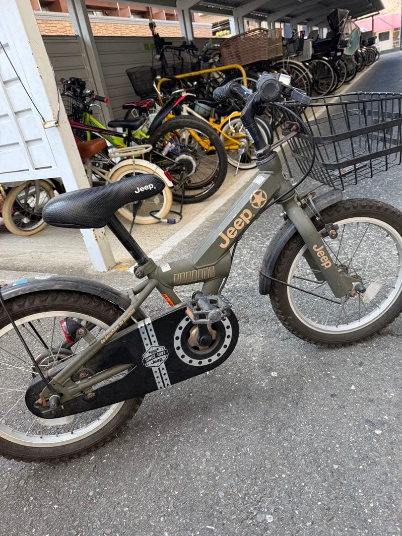 Jeep 子供用自転車 オリーブグリーン 前カゴ付き
