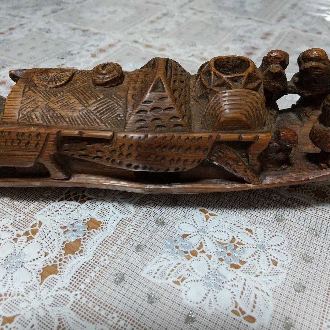 煎茶道具　アンティーク　布巾入れ　木彫り