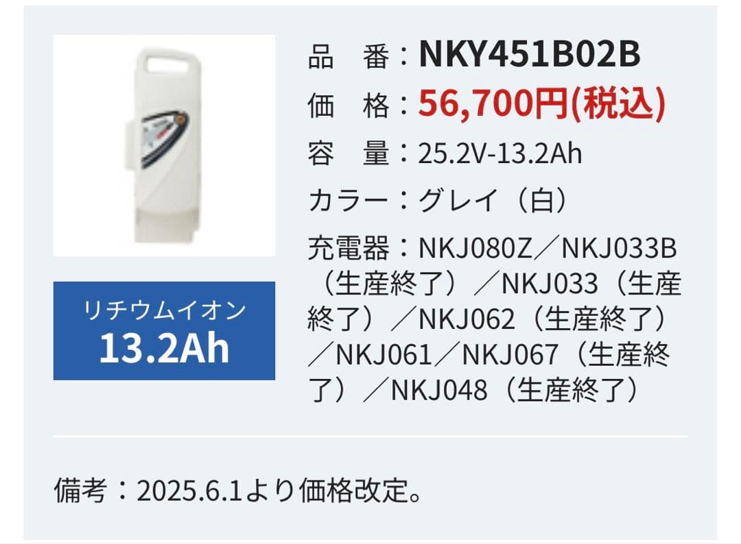 パナソニック電動自転車用バッテリー