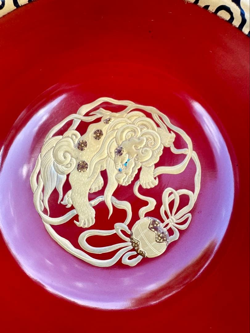 美品　漆塗り　会津塗り　茶碗　龍2客セット