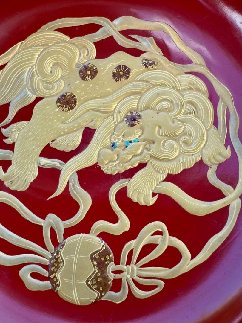 美品　漆塗り　会津塗り　茶碗　龍2客セット