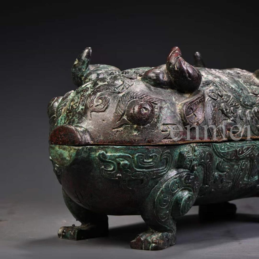 中国古美術・珍品旧藏・青銅器 豚形 食盒 蓋物 香炉 彫刻文様・置物・風水開運