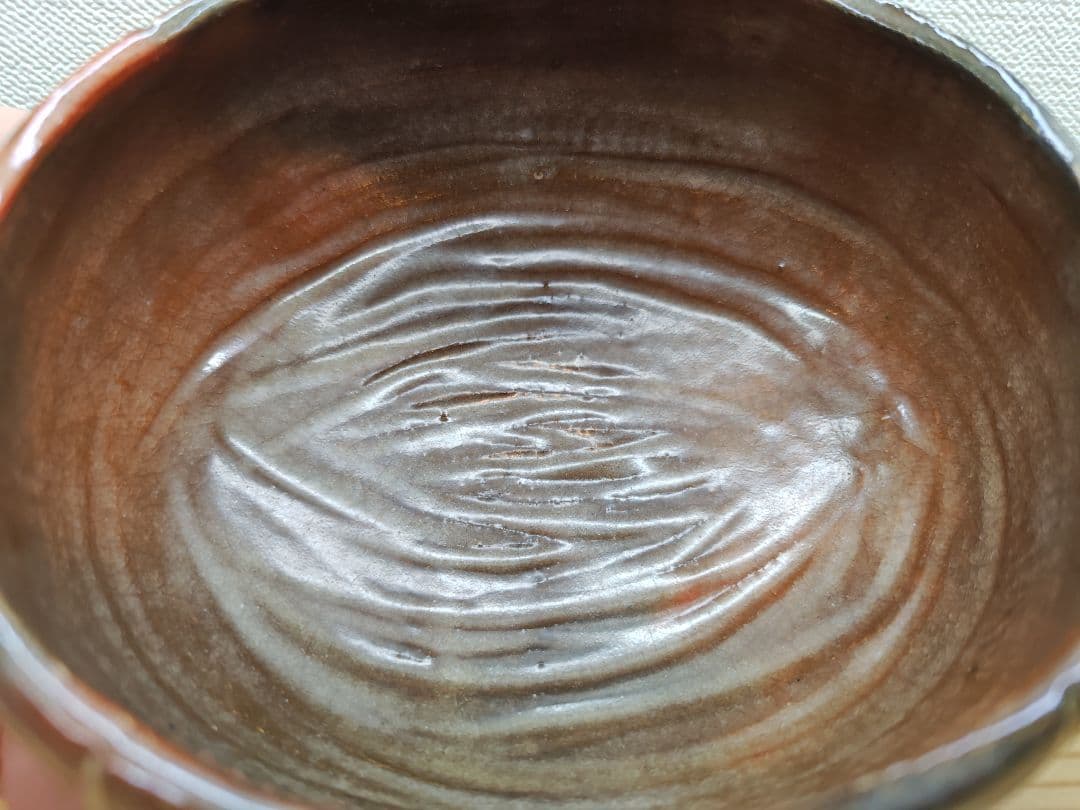 送料込【逢絢亭】茶道具 茶碗 楽焼 赤楽 俵形茶碗 表千家書付 楽吉左衛門 共箱