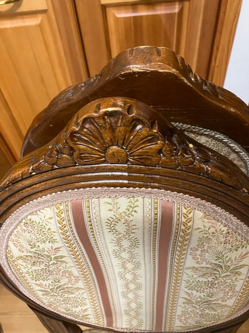 【ペア】フレンチアンティーク調チェア　ルイ16世様式　猫脚　クラシック花柄張り