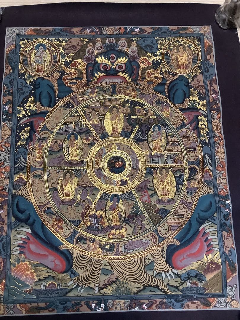 《 チベット密教　新品　1点物 》 手描き　曼荼羅　仏陀　六道輪廻　仏教　c4