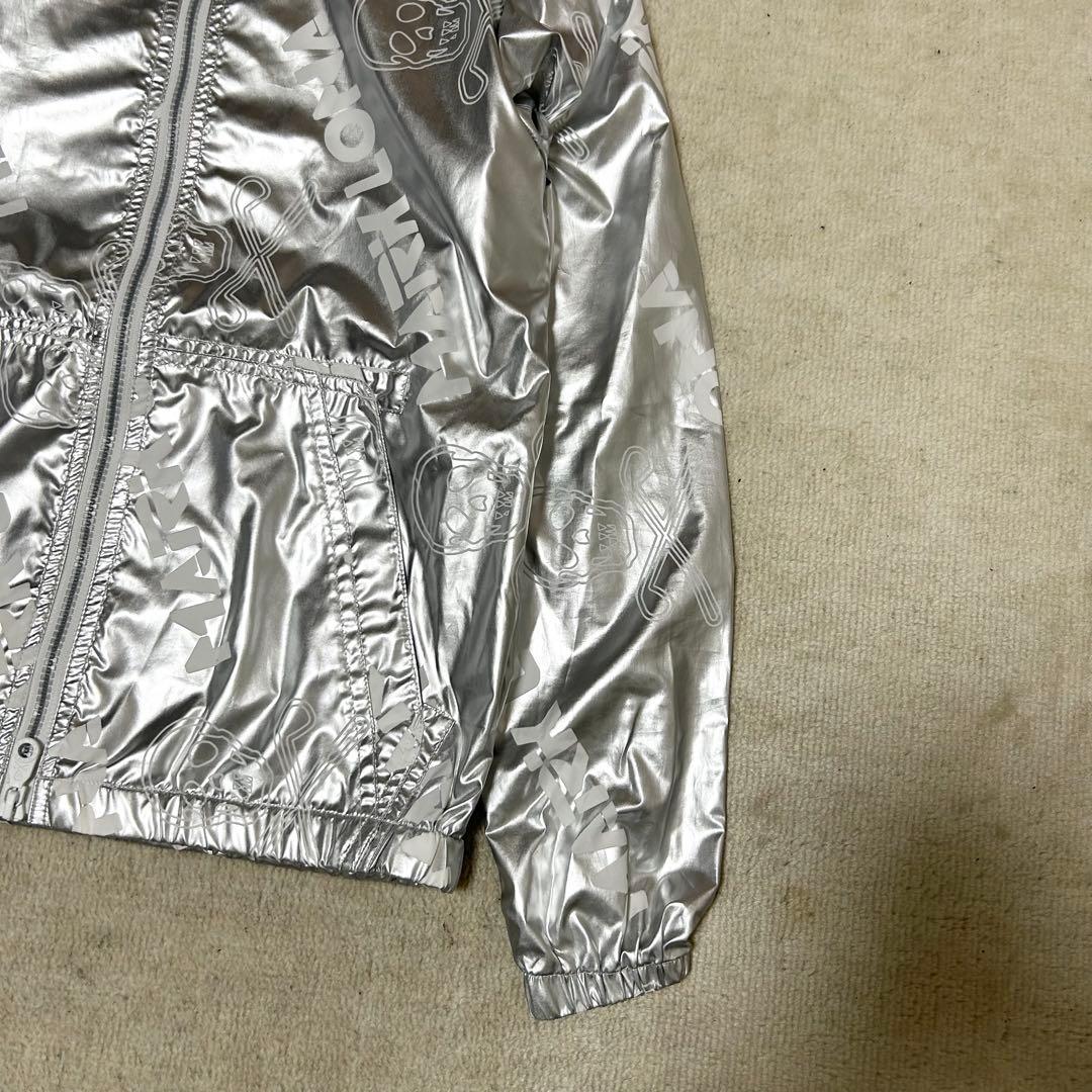 美品　マークアンドロナ　ナイロンジャケット　パーカー　シルバー　総柄　ドクロ