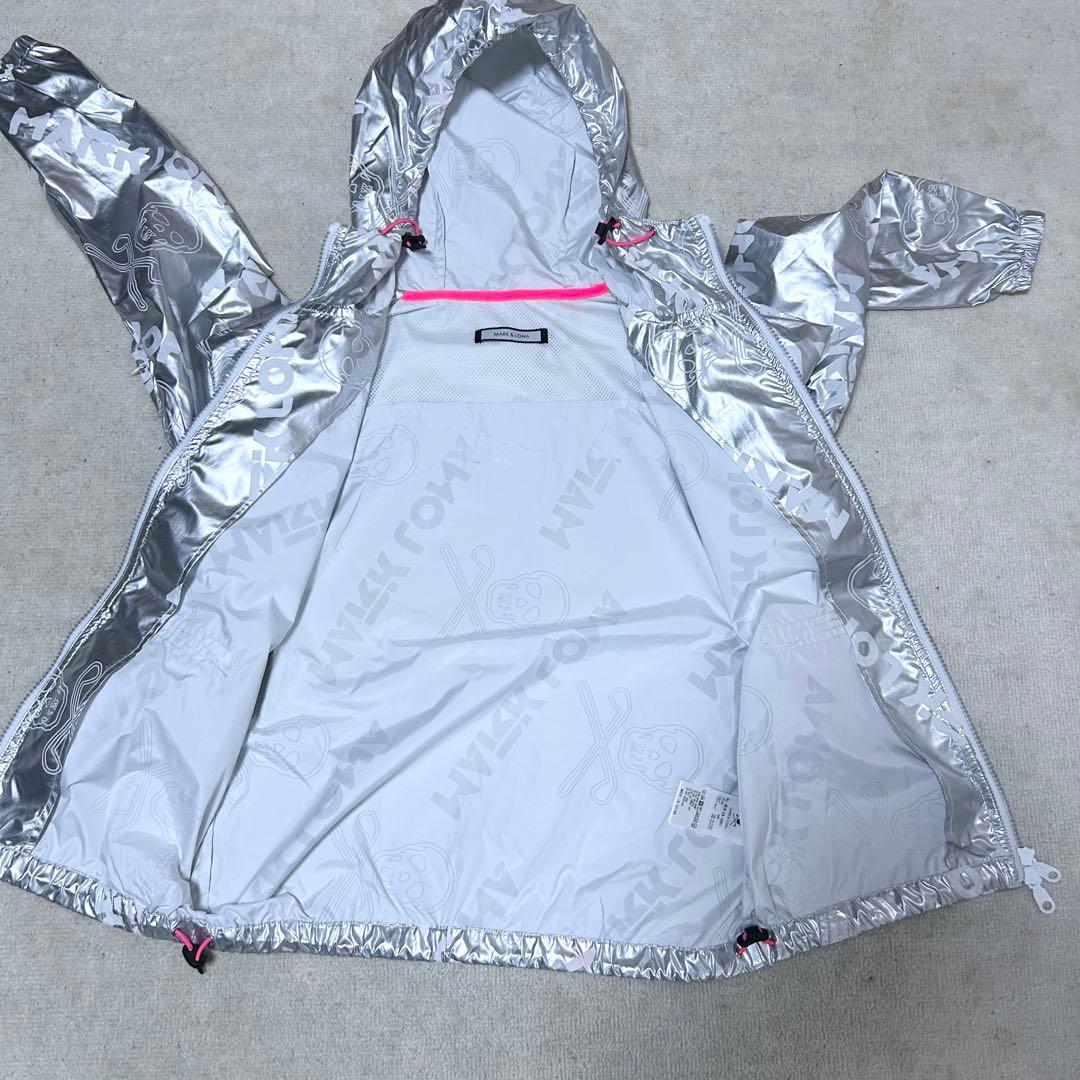 美品　マークアンドロナ　ナイロンジャケット　パーカー　シルバー　総柄　ドクロ
