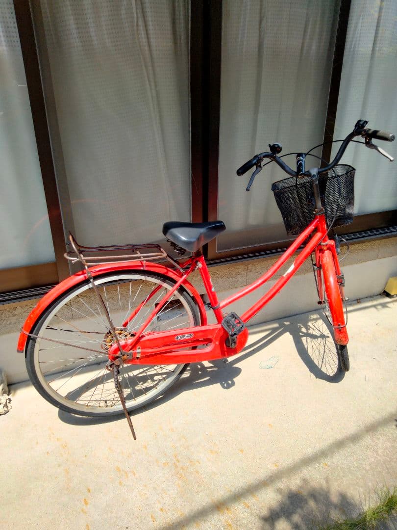ジャンク品　　赤 シティサイクル バスケット付き