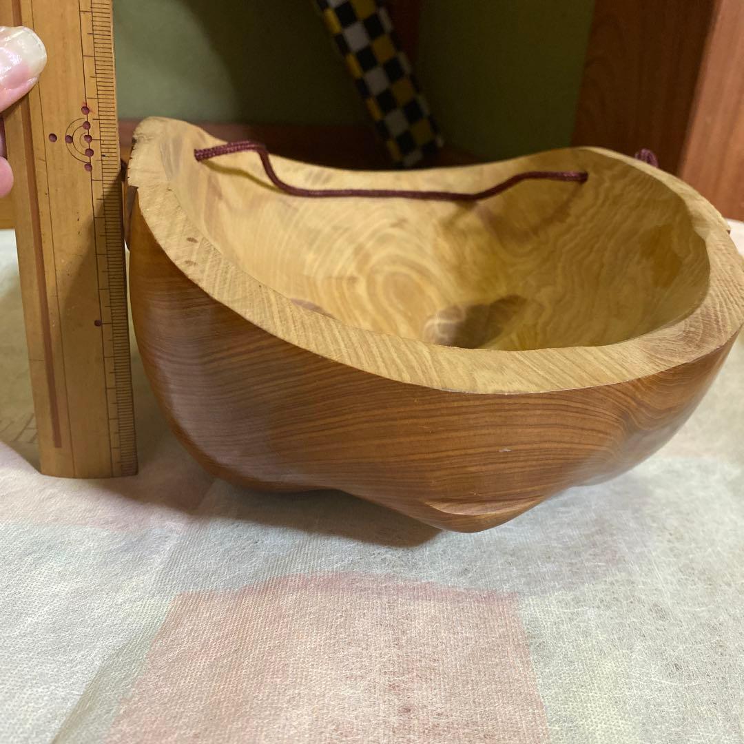 一刀彫　木製 笑顔の面　エクボが可愛い