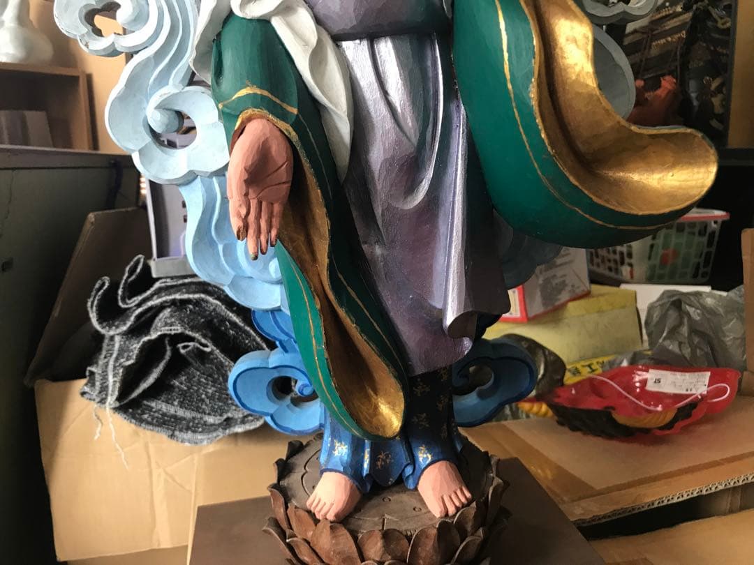 観音像　木彫　彩色仏像　全身　置物