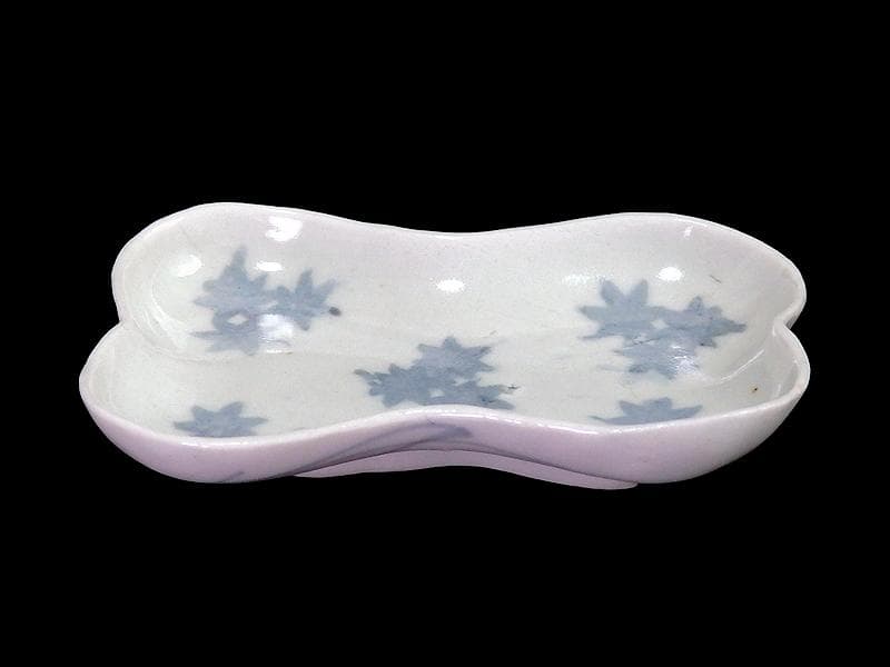 古伊万里　コンニャク印判　紅葉の図　糸巻形変形皿　江戸期　B008AS-CXe