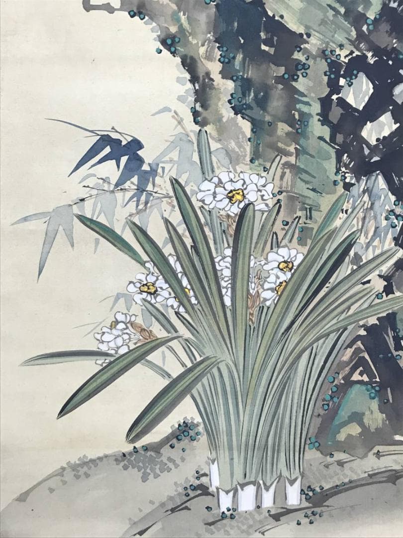 【真作】小田海僊/寿星花鳥図/三幅対/花鳥図/人物図/掛軸☆宝船☆AD-447