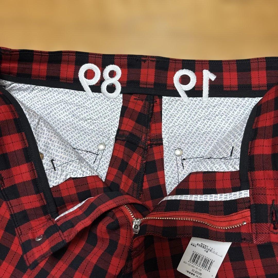 ☆新品☆パーリーゲーツPearlyGates赤黒チェックパンツM春秋