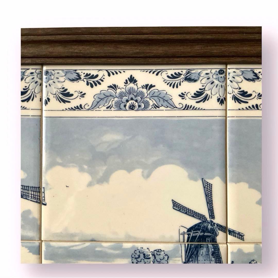 オランダ　タイル　風景画　風車　壁掛け　ハンドペイント　デルフトブルー