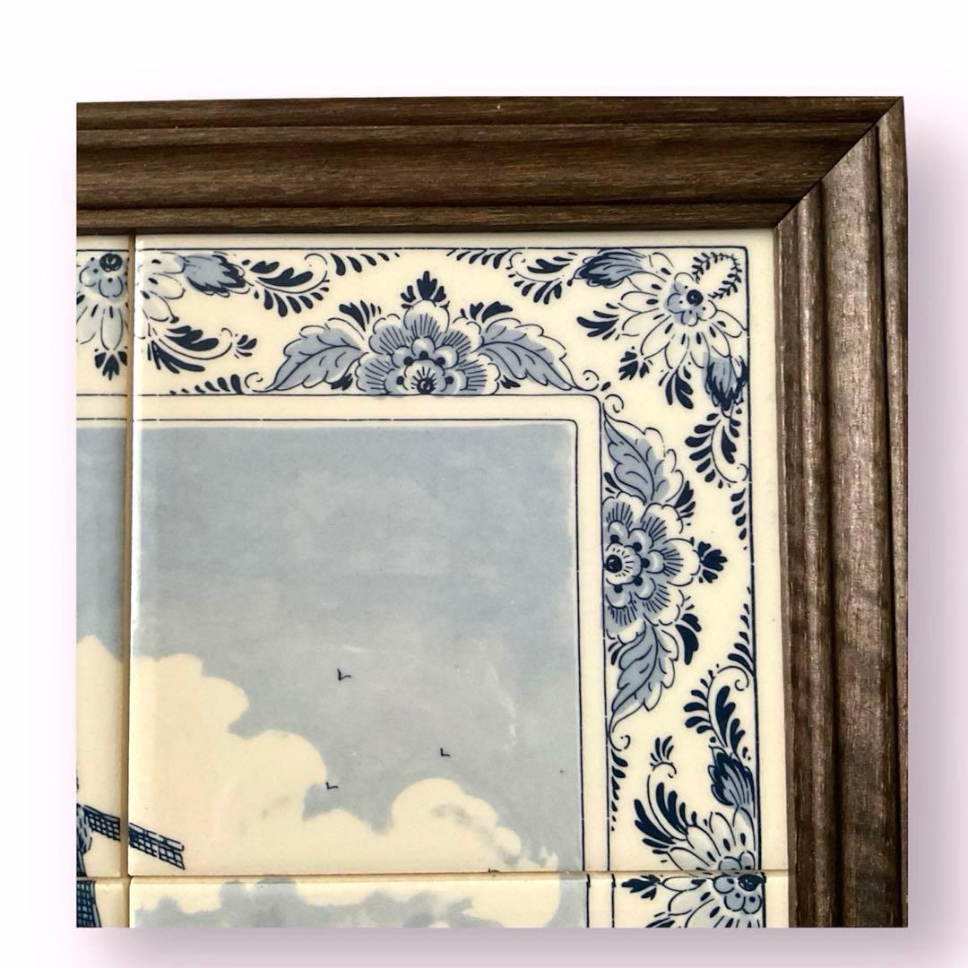 オランダ　タイル　風景画　風車　壁掛け　ハンドペイント　デルフトブルー