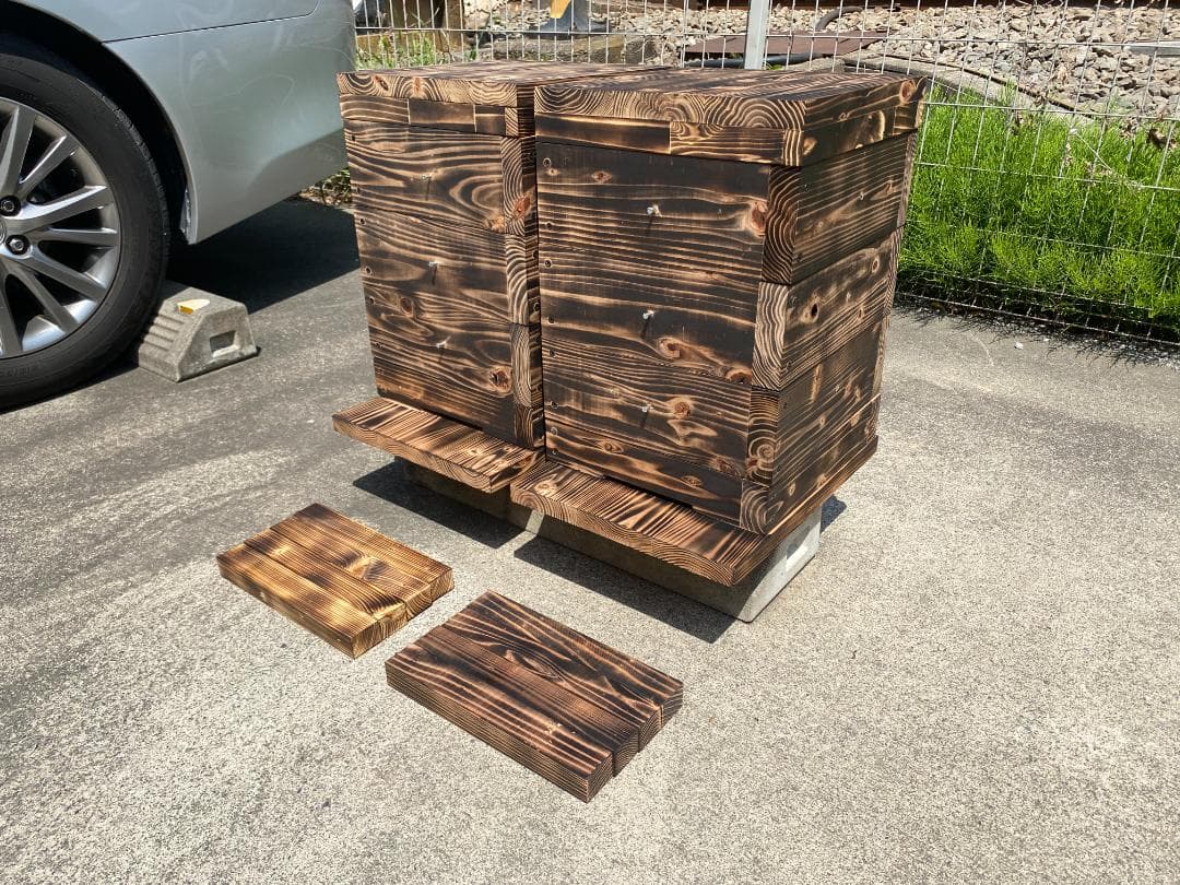 nacura 日本蜜蜂重箱式巣箱３段【ワイヤー着脱式】完成品×２基 送料込