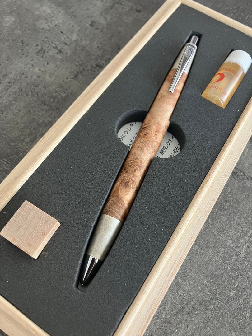 野原工芸　新型シャープペン　楓瘤斑紋純銀色金具　固定式口金付　SANZOクリップ