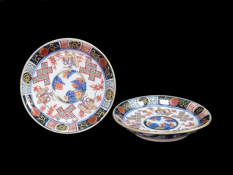 古伊万里　金襴手　烏帽子に紅葉の図　豆皿　手塩皿　２枚　E201AS-CPw