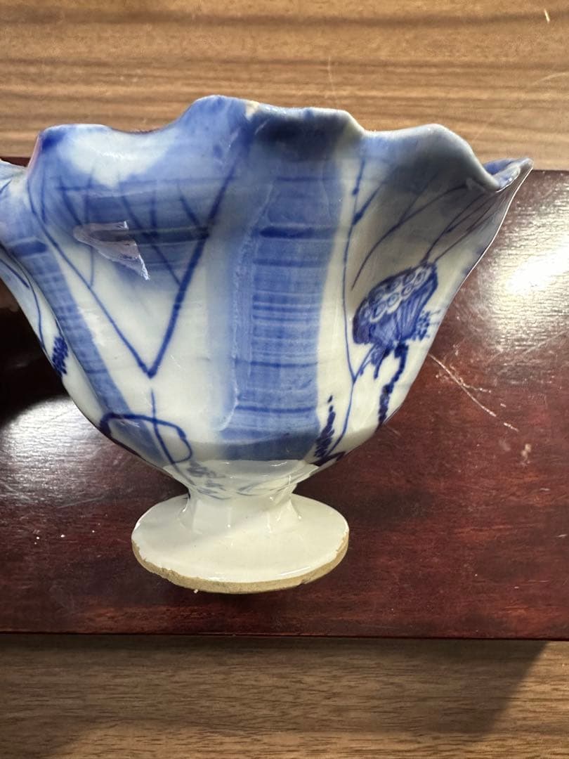 宮田亀寿造　蓮の葉文　青華建水　鉢