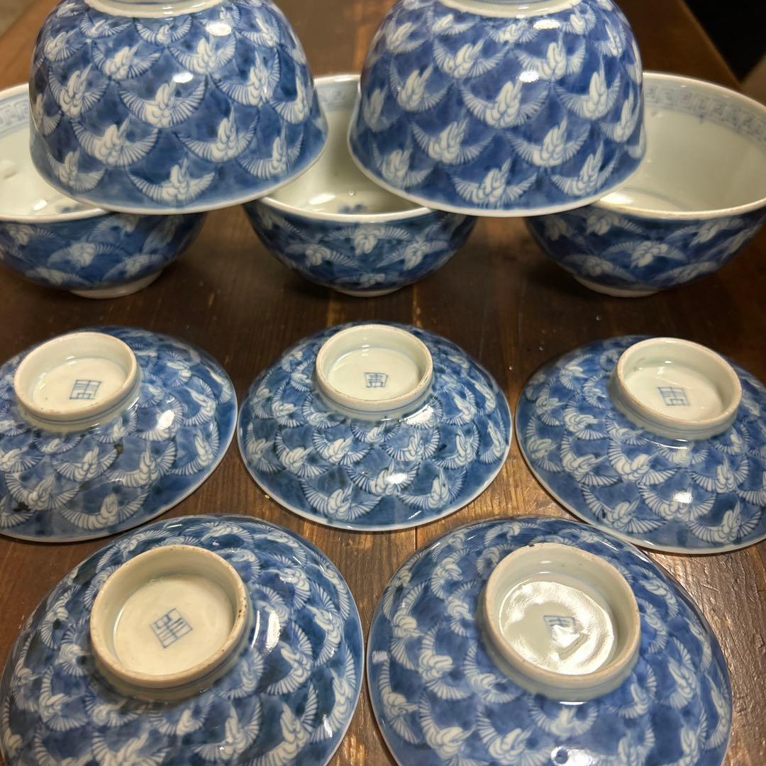 ア*ル様 古伊万里　手描き　江戸期　江戸時代　幕末　骨董品　龍の図　蓋付き　飯碗