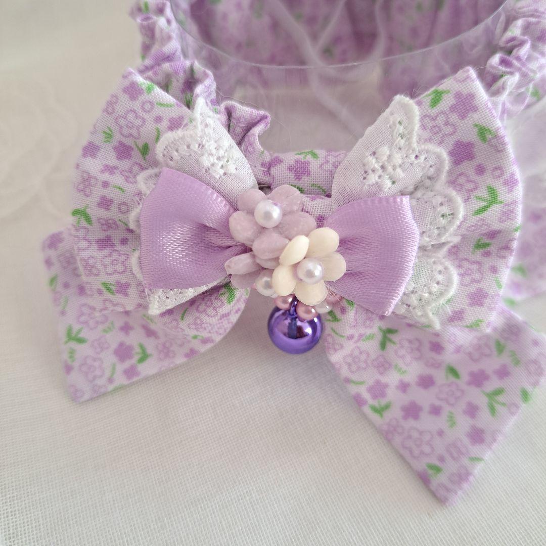 rin0311、幅広シュシュ(小花柄パープル)わんちゃん猫ちゃん用