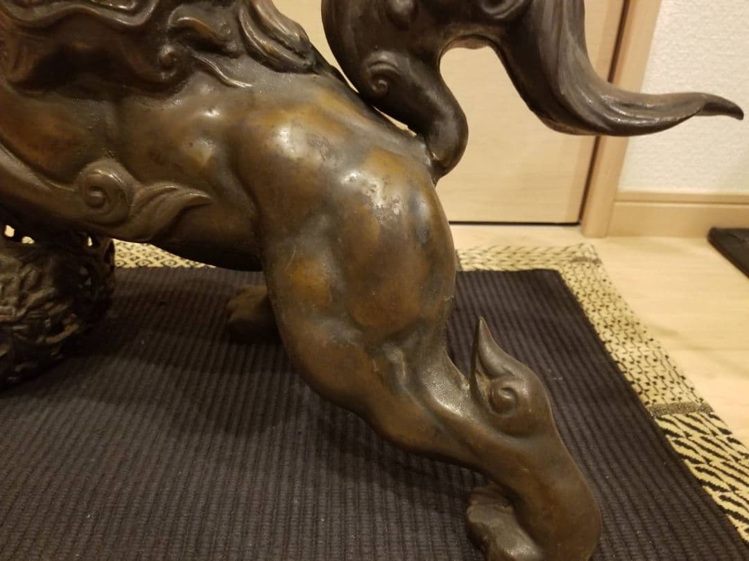 昭和レトロ 大型 鉄製 金属工芸 玉乗り獅子 玉獅子 鋳物 狛犬 置物 オブジェ