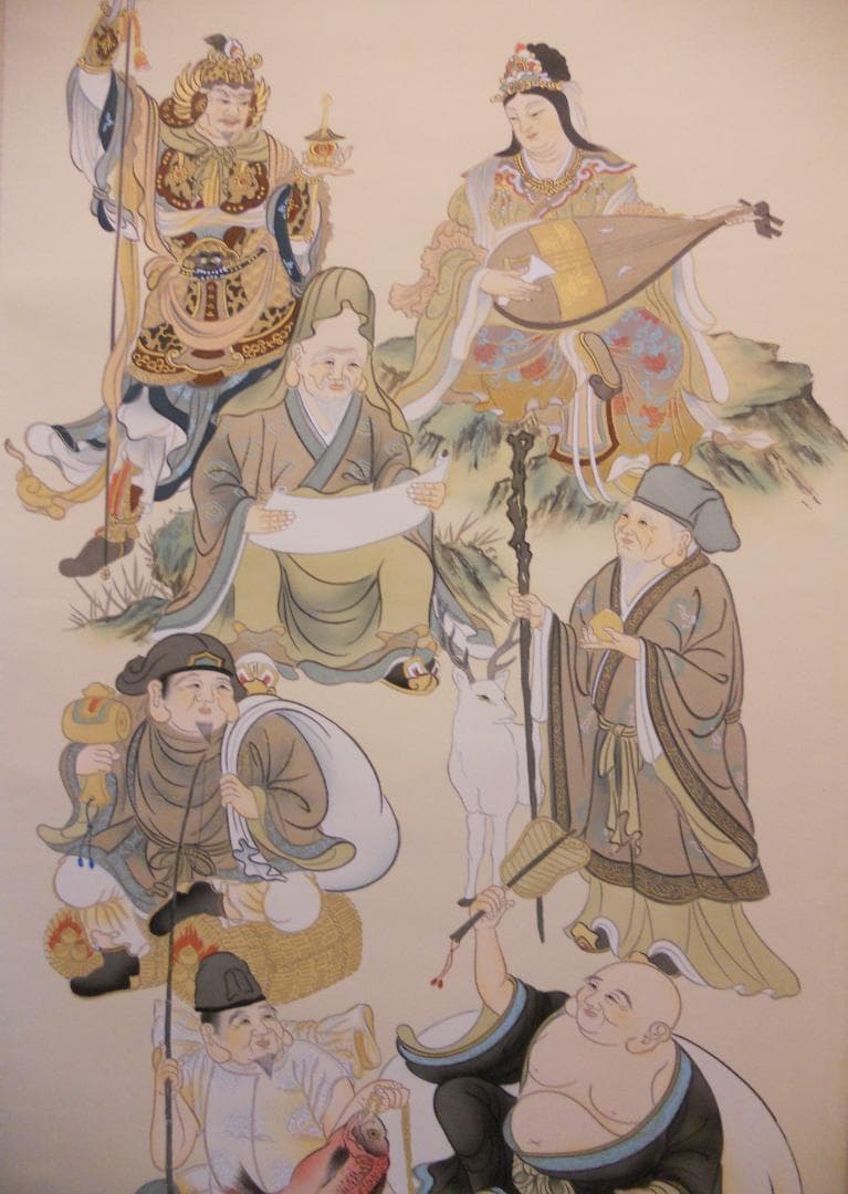 掛け軸 『 七福神 』 絹本 希少 軸装 茶道具 掛軸 美品 です。