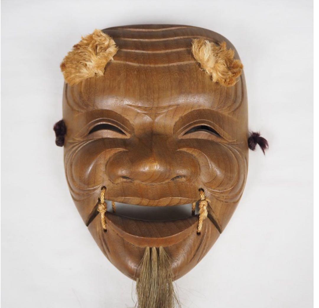 送料無料　象堂刀　木彫り能面 時代翁面　木箱付