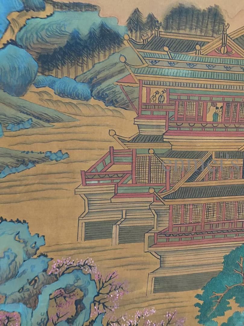 中国古美術 唐代李思訓款 山水図 掛軸 絹布 肉筆 唐物 書道 古画 收藏逸品