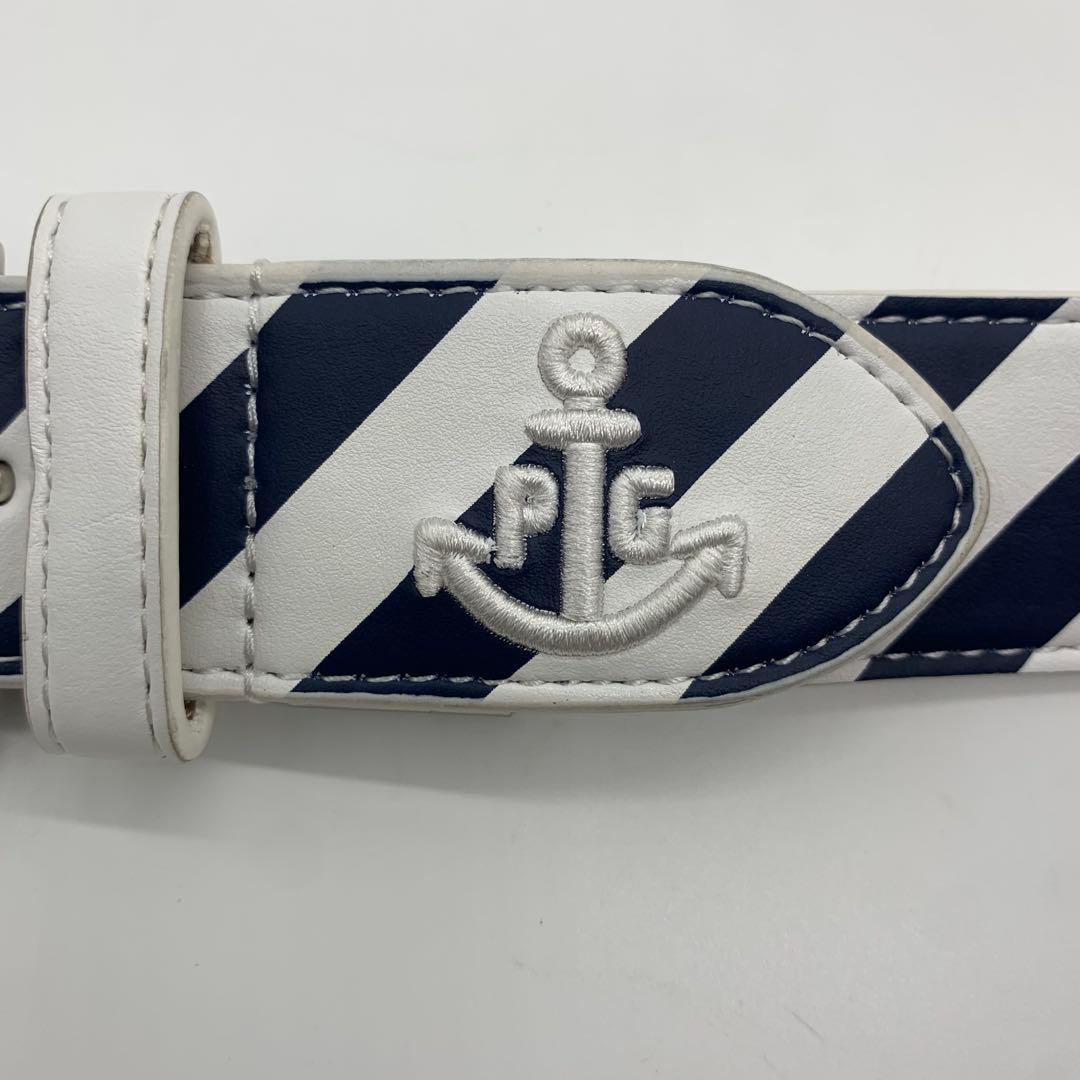 美品✨パーリーゲイツ ベルト ストライプ 刺繍ロゴ メンズ レザー ホワイト