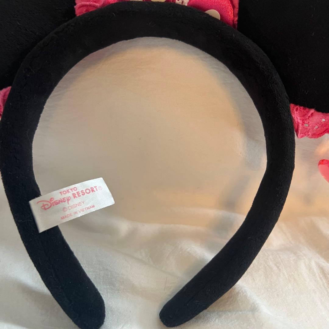 ディズニー　ミニー　水玉　ビーズ　カチューシャ　ピンク　イヤリング