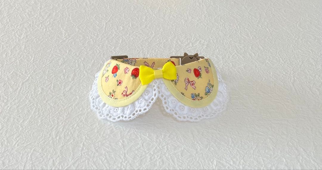 猫 えり付き首輪(花いちご柄 イエロー) 1Ｎｏ．193-680