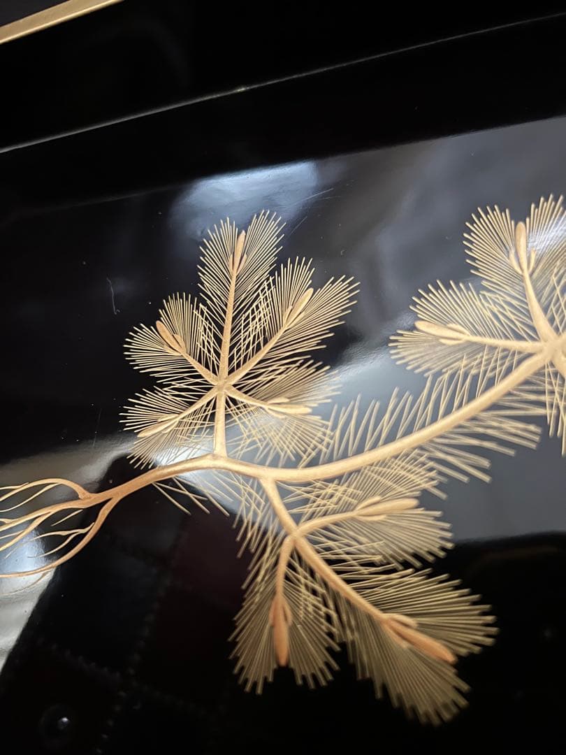 重ね盆　蒔絵　四角盆　共箱あり「福、寿」トレー お盆 和食器 レトロ お膳