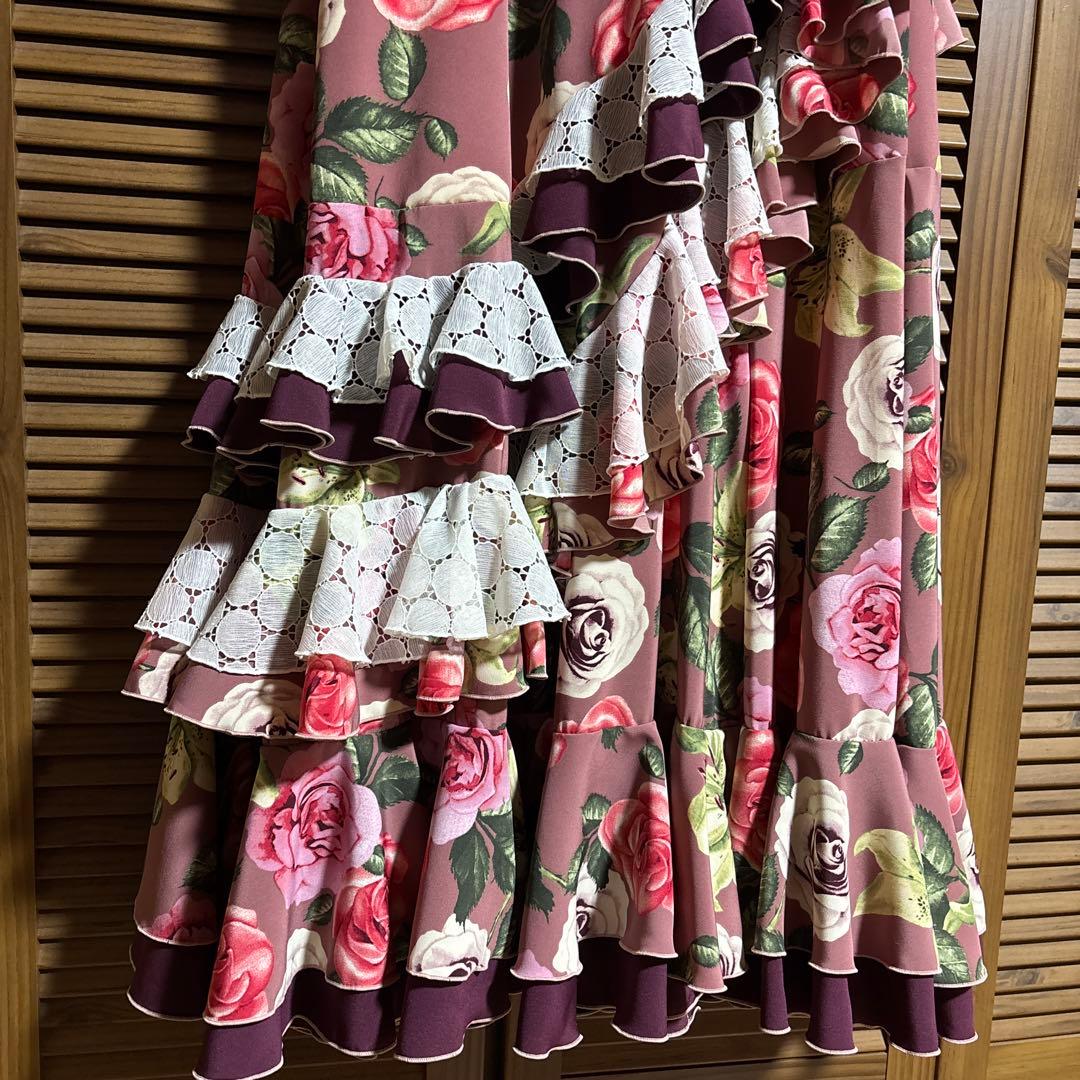 値下げ マリキータ 1点物 フラメンコワンピース 花柄 ピンク系 フラメンコ衣装