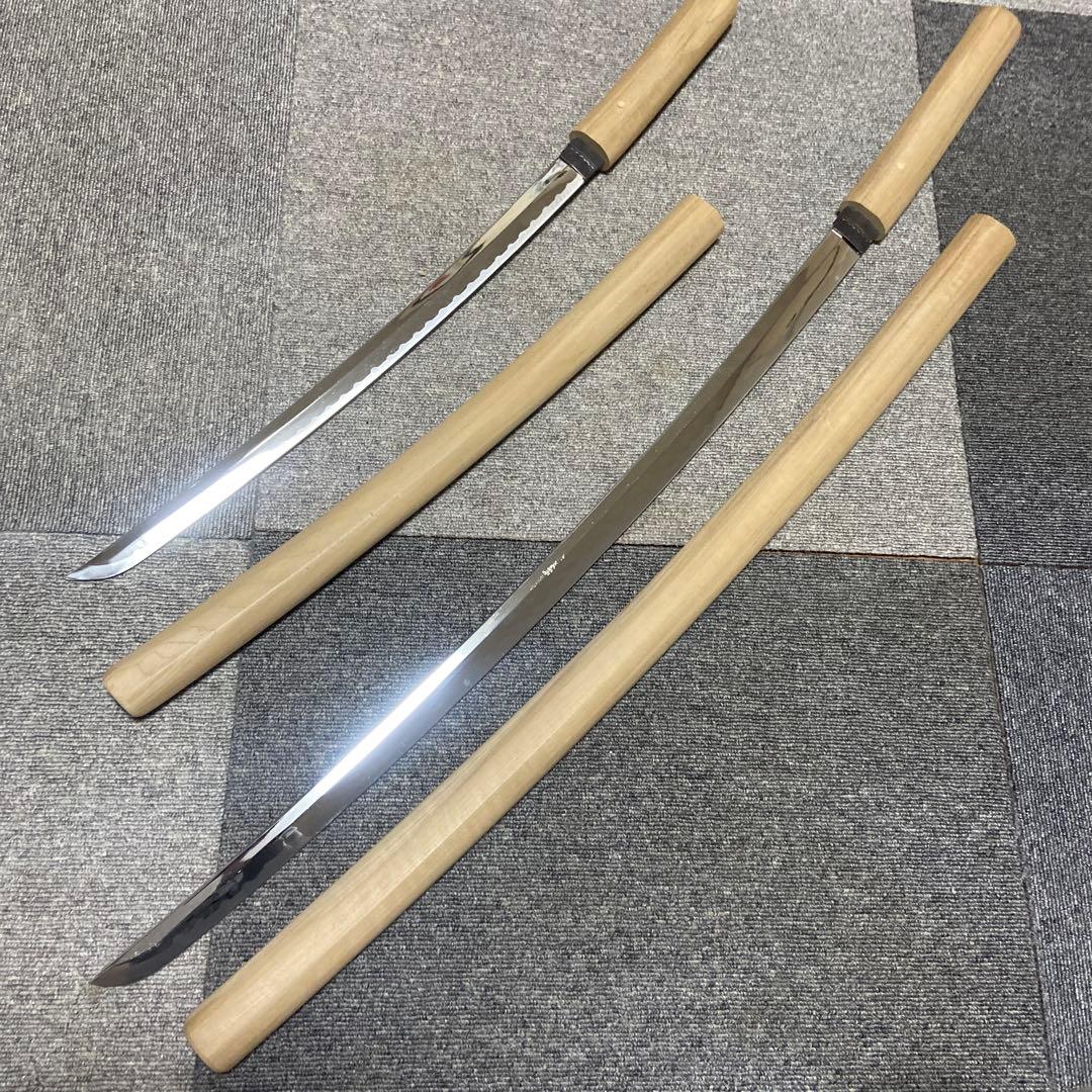模造刀 高級白木鞘大小2本