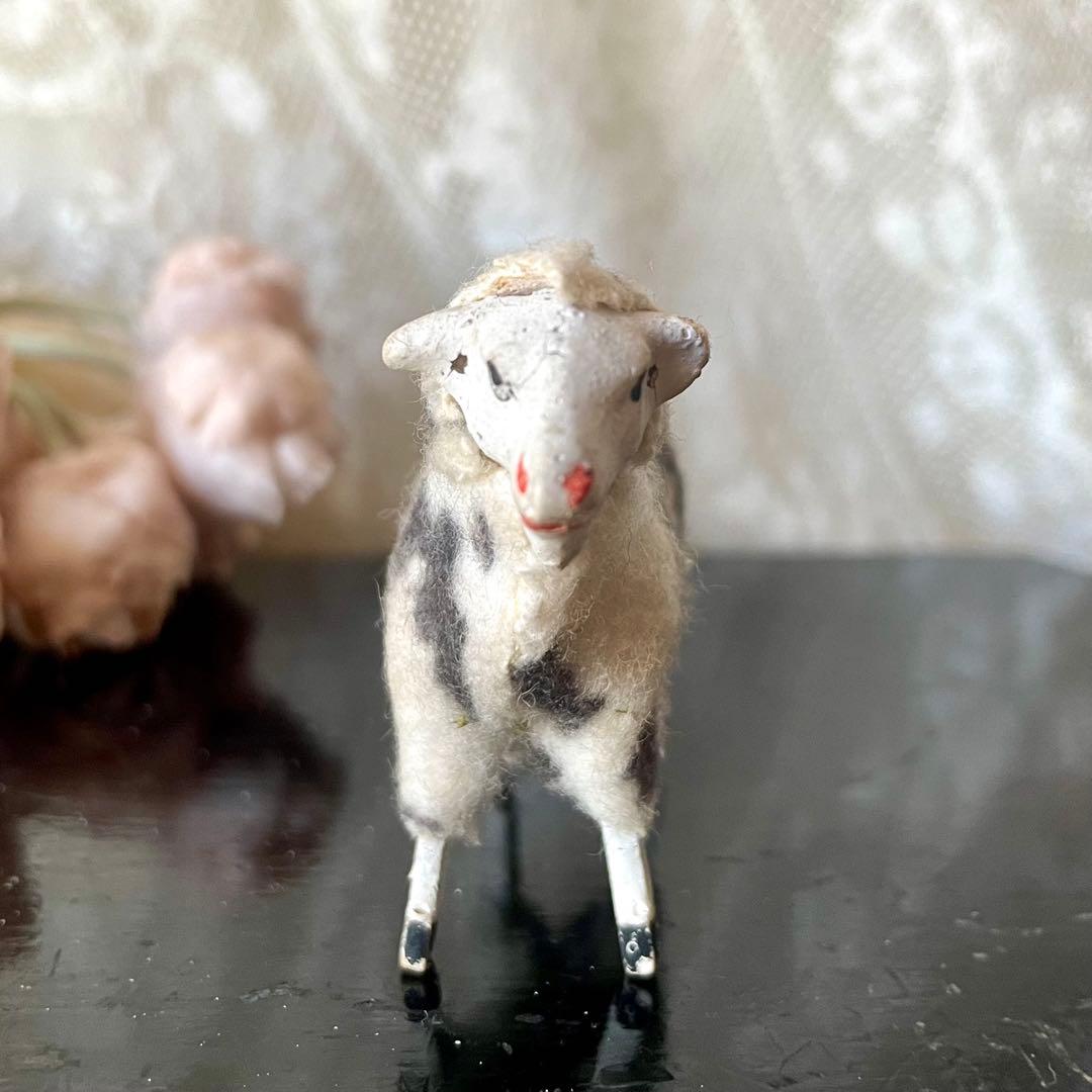 【レア】ブチ模様ミニ羊 シープ オブジェ フィギュア フランスアンティーク