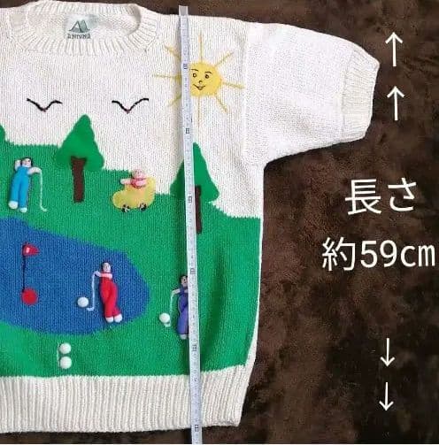 綿100%　半袖セーター　アップリケ、刺繍付き　GOLF　ゴルフ