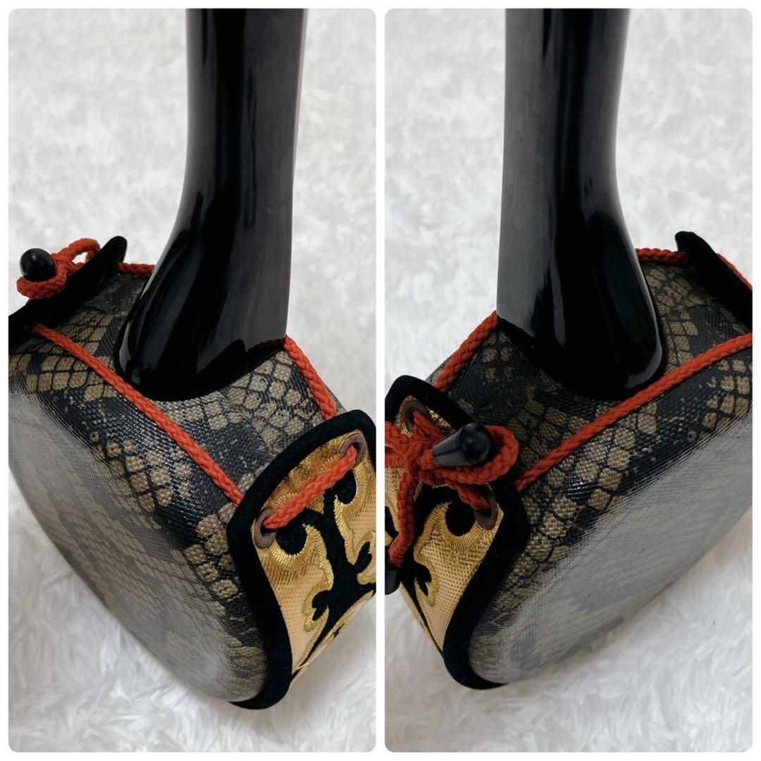 【未使用】ミニ沖縄三線 合皮 人口皮 黒 ヘビ柄