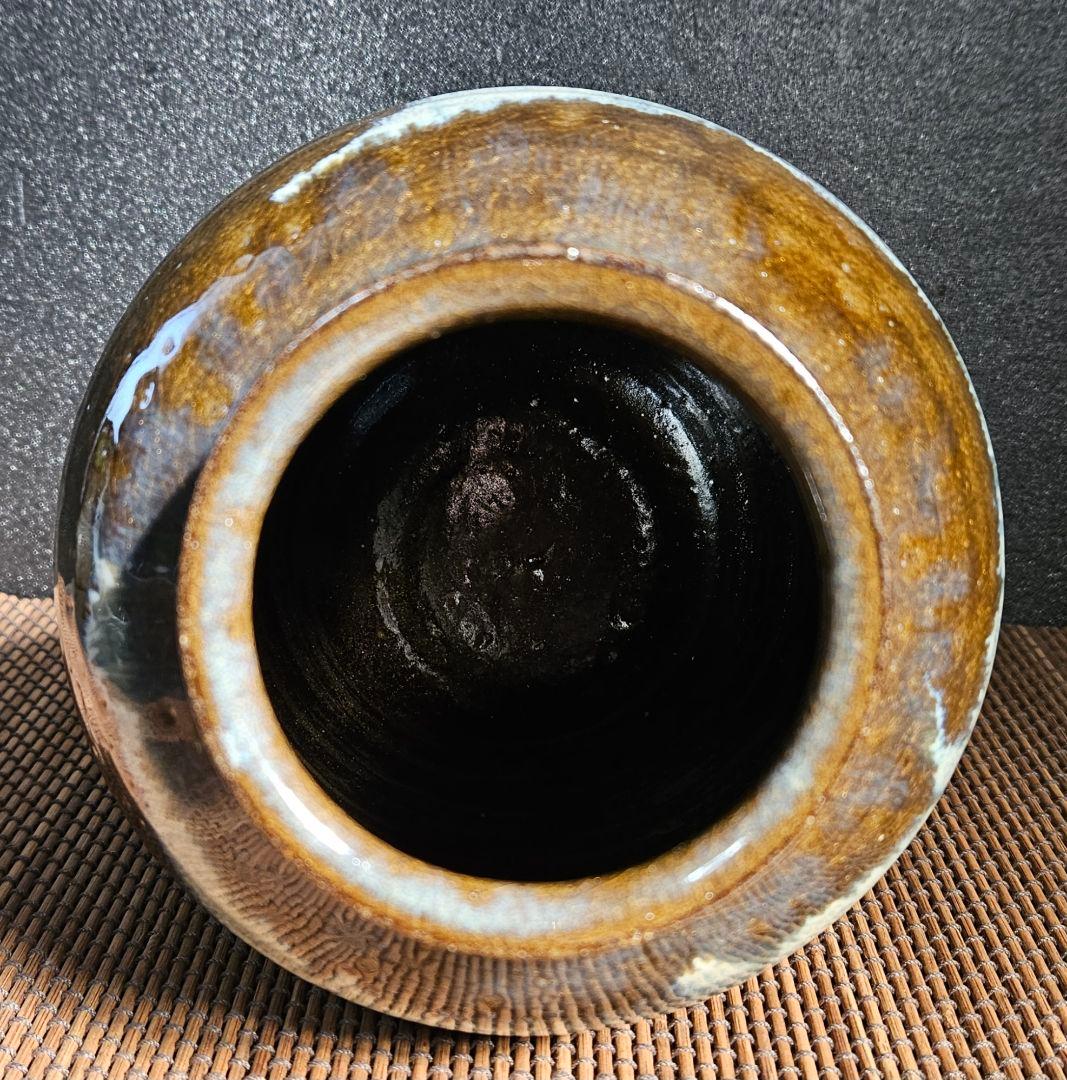 熊本　小代焼　伝統工芸士　井上泰秋作 小代海鼠釉　壺　花入れ　陶器　共箱　茶道具