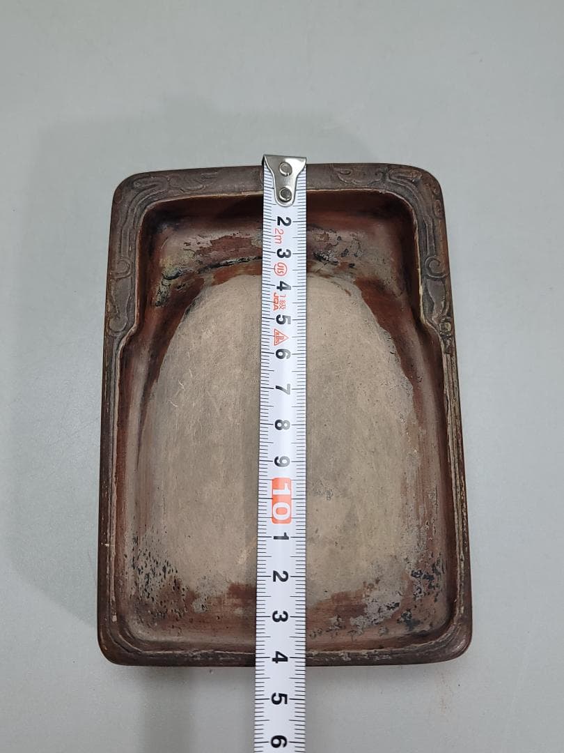 中国美術　書道具 紅澄泥双龍 文長方陶硯