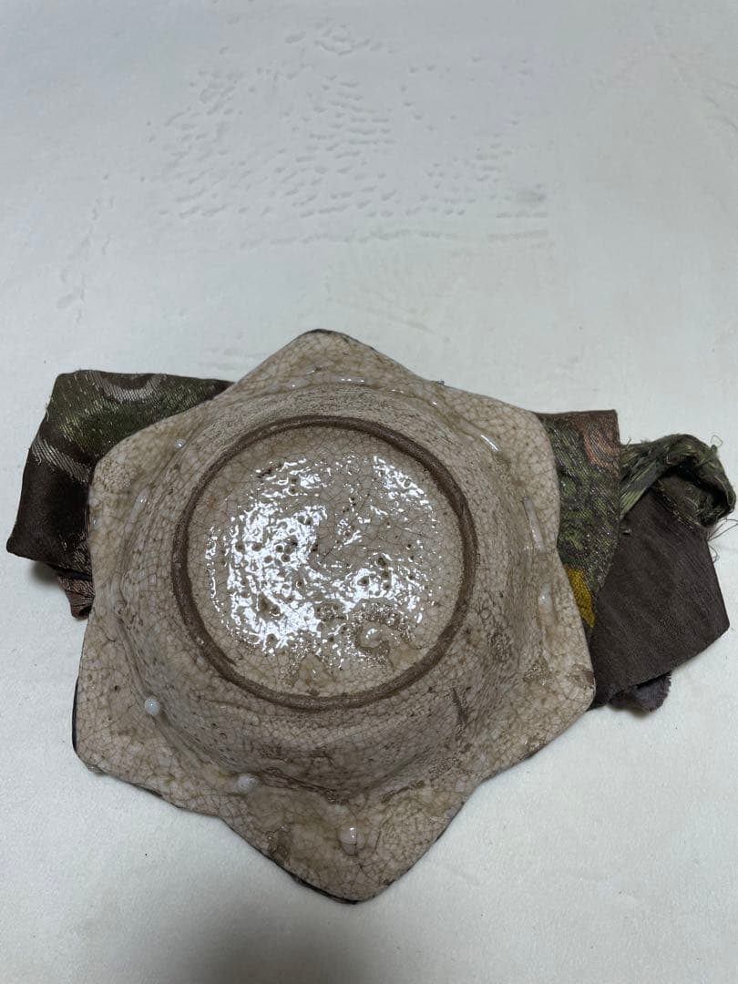 絵志野桔梗形菓子皿　江戸期　骨董品