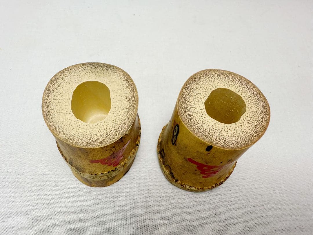 未使用 茶道具 竹器師 影林宗篤作 蓋置 竹蓋置一双 小林太玄付 共布 共箱