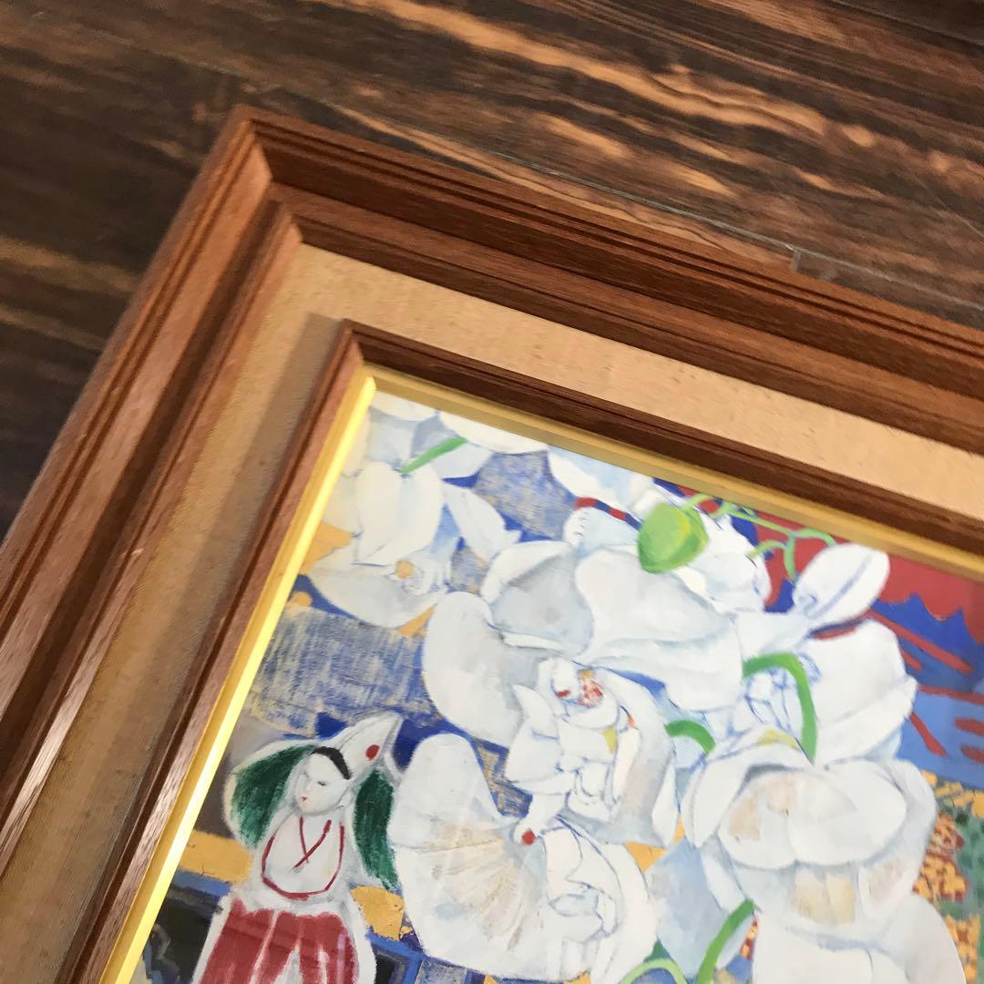 上河辺みち 油彩 「胡蝶蘭」額装 共シール 絵本挿絵画家 1974年 油絵 D